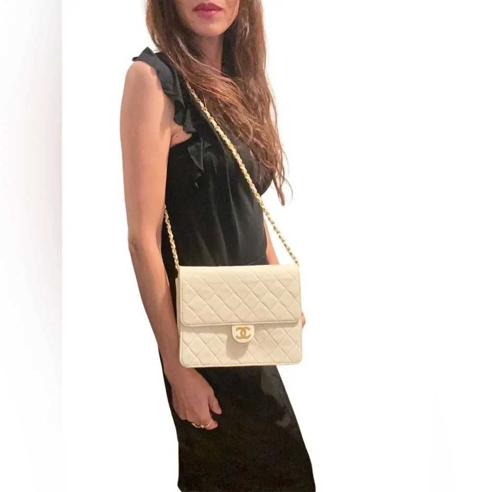 Chanel Cream Gold Quilted Crossbody Bag